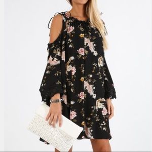 Black floral open shoulder dress